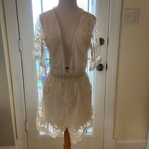 NWT She & Sky Off-White Lace Romper sz. M